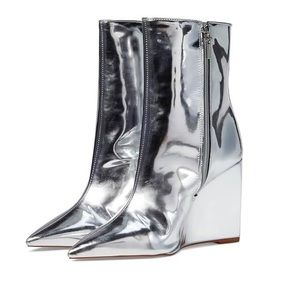 Schutz Silver Wedge Boots